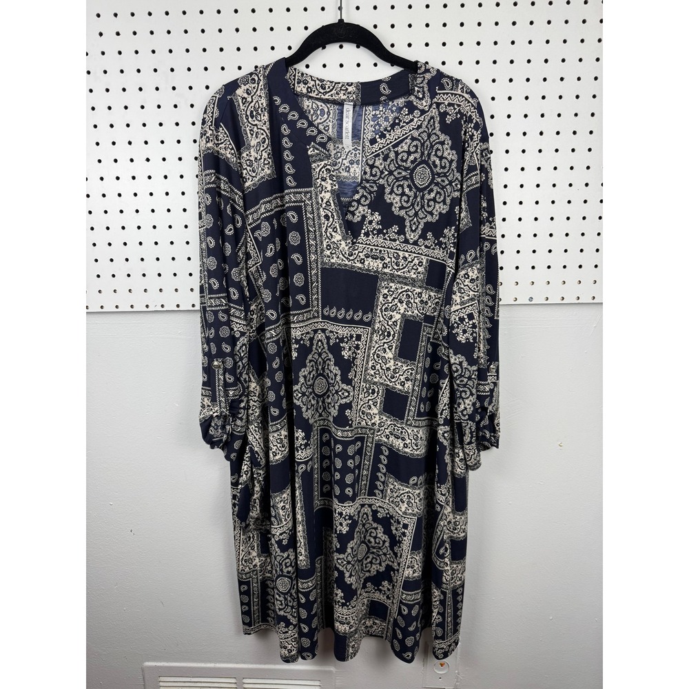 Dear Scarlett Plus 3X Navy Bandana Patchwork Paisley Boho‎ Swing Dress